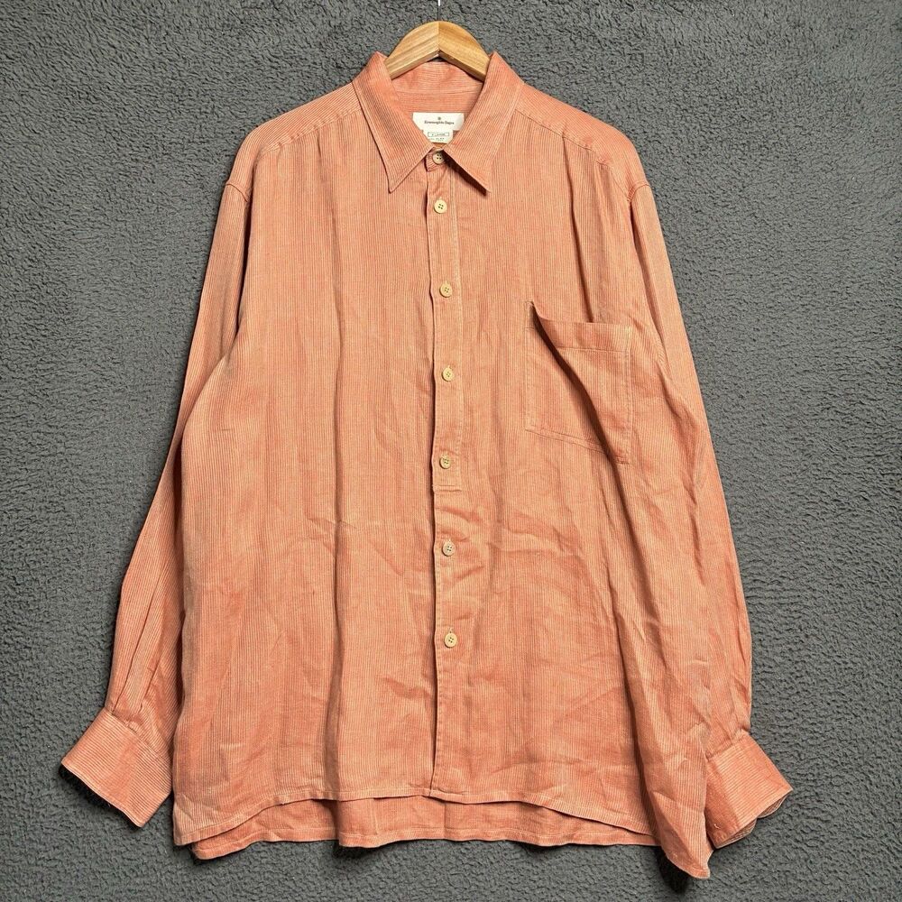 Ermenegildo Zegna Linen Button Up Shirt Mens XL Long Sleeve Italy Made Striped